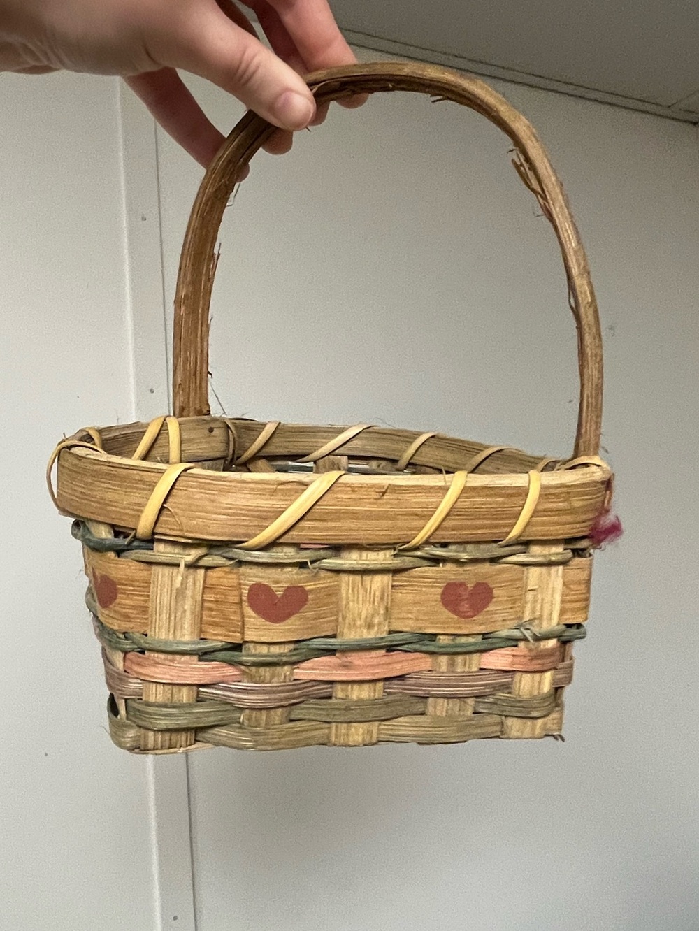 Handwoven Heart Accent Basket - Natural & Pink